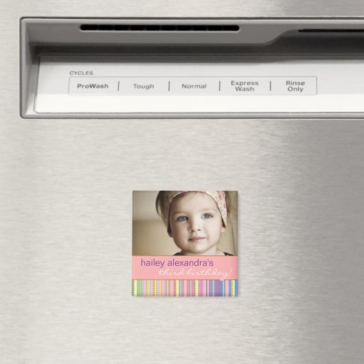 レインボーストライプ誕生日フォトマグネット マグネット (インサイチュ (食洗機))