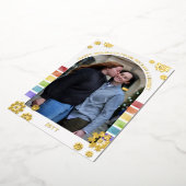 レインボーストライプ金ゴールドスノーフレークHappy Holigays 箔シーズンカード (回転した状態)