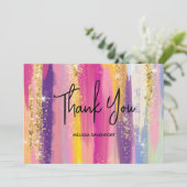 レインボーストライプ金ゴールドフェイクグリッターありがとう サンキューカード (スタンド正面)
