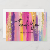 レインボーストライプ金ゴールドフェイクグリッターありがとう サンキューカード (正面/裏面)