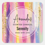 レインボーストライプ金ゴールドフェイクグリッターキャンドルビズ スクエアシール (正面)