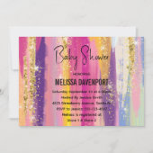 レインボーストライプ金ゴールドフェイクグリッターベビーシャワー 招待状 (正面)
