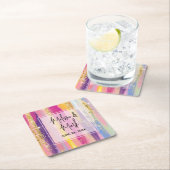 レインボーストライプ金ゴールドフェイクグリッター結婚ズ スクエアペーパーコースター (インサイチュ)