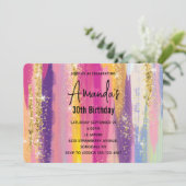 レインボーストライプ金ゴールドフェイクグリッター誕生日 招待状 (スタンド正面)