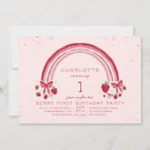 レインボーストロベリーファースト誕生日パーティー 招待状 (正面)