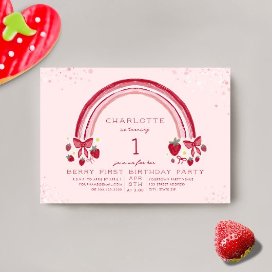 レインボーストロベリーファースト誕生日パーティー 招待状