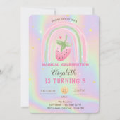 レインボーストロベリーホログラフィック誕生日 招待状 (正面)