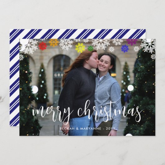 レインボースノーフレークLGBTメリークリスマスフォト シーズンカード (正面/裏面)