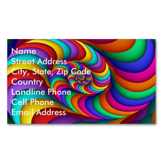 レインボースパイラル抽象芸術素晴らしフラクタルアート マグネット名刺 (正面)