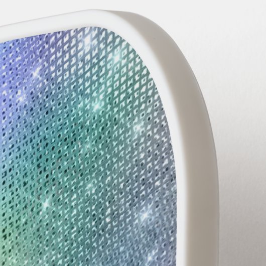 レインボースパークルガーリーグリッターグラムパーソナライズされた ピックルボールラケット (左詳細)