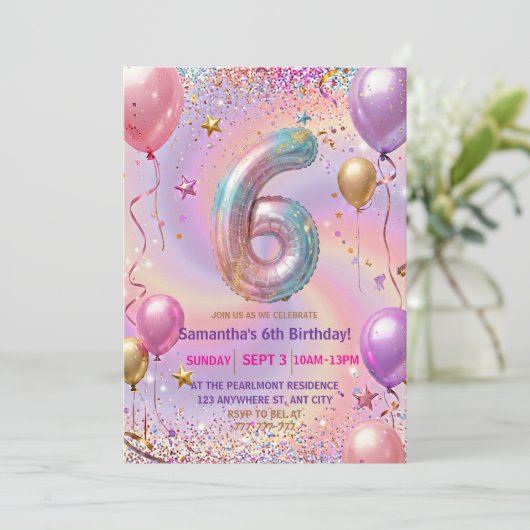 レインボースパークルギター6歳の誕生日パーティー 招待状 (スタンド正面)