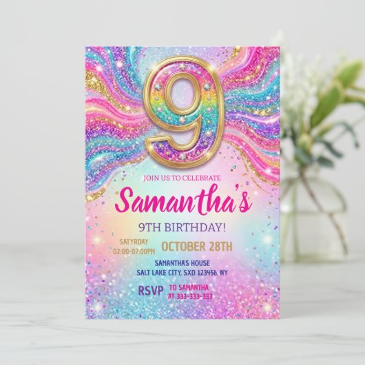 レインボースパークルギター9歳の誕生日パーティー 招待状 (スタンド正面)
