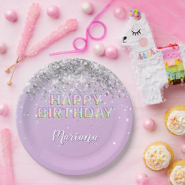 レインボースパークルギラギラガール誕生日パーティー ペーパープレート