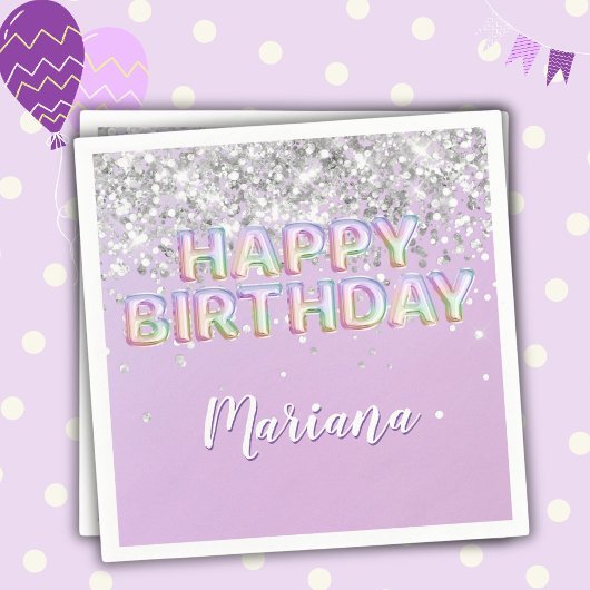 レインボースパークルグリッターガールバースデーパーティー スタンダードカクテルナプキン