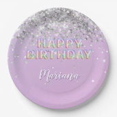 レインボースパークルグリッターガールバースデーパーティー ペーパープレート (正面)