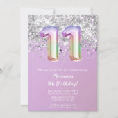 レインボースパークルグリッターガール11thバースデーパーティー 招待状 (正面)