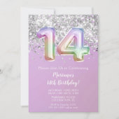レインボースパークルグリッターガール14thバースデーパーティー 招待状 (正面)