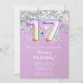 レインボースパークルグリッターガール17thバースデーパーティー 招待状 (正面)