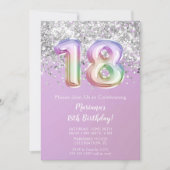 レインボースパークルグリッターガール18thバースデーパーティー 招待状 (正面)