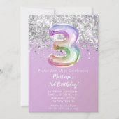 レインボースパークルグリッターガール3rd誕生日パーティー 招待状 (正面)