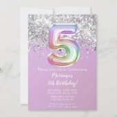 レインボースパークルグリッターガール5thバースデーパーティーin 招待状 (正面)