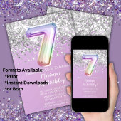 レインボースパークルグリッターガール7thバースデーパーティーin 招待状