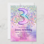 レインボースパークルグリッター3rd誕生日パーティー 招待状 (正面)
