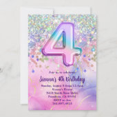 レインボースパークルグリッター4th誕生日パーティー 招待状 (正面)