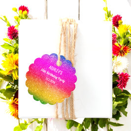 レインボースパークルグリーンピンクイエローメッセージカード フェイバータグ