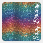 レインボースパークルメタリックエレガントハッピーバースデー スクエアシール (正面)