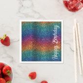 レインボースパークルメタリックエレガントハッピーバースデー スタンダードカクテルナプキン (インサイチュ)