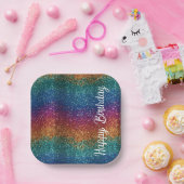 レインボースパークルメタリックエレガントハッピーバースデー ペーパープレート (パーティー)