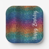 レインボースパークルメタリックエレガントハッピーバースデー ペーパープレート (正面)