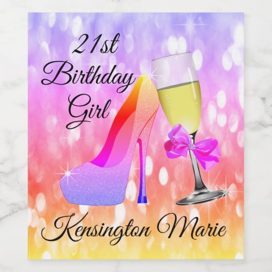 レインボースパークル21歳の誕生日ワきらめくインラベル ワインラベル (シングルラベル)