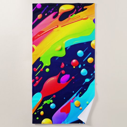 レインボースプラッシュアート ビーチタオル (正面)