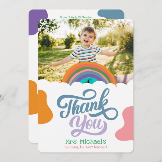 レインボースプラッシュフラットサンキューカード先生 サンキューカード (正面/裏面)