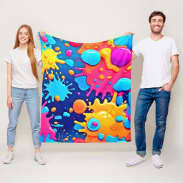 レインボースプラッシュ絵を描アート フリースブランケット