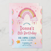 レインボースプリンクル子供の誕生日パーティー 招待状 (正面/裏面)