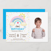 レインボースプリンクル子供の誕生日パーティー 招待状 (正面/裏面)