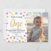 レインボースポットパステル1stバースデーフォト招待状 サンキューカード (正面)