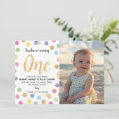 レインボースポットパステル1stバースデーフォト招待状 サンキューカード (スタンド正面)