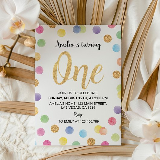レインボースポット1st誕生日招待状水玉模様 招待状