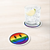 レインボースマイリーフェイス ラウンドペーパーコースター (インサイチュ)