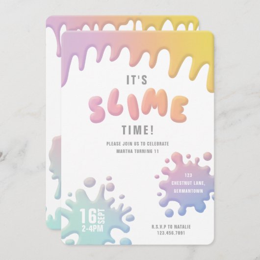 レインボースライムパーティの招待状 (正面/裏面)