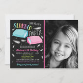 レインボースランバーパーティースリーポバーフォト誕生日 招待状 (正面)