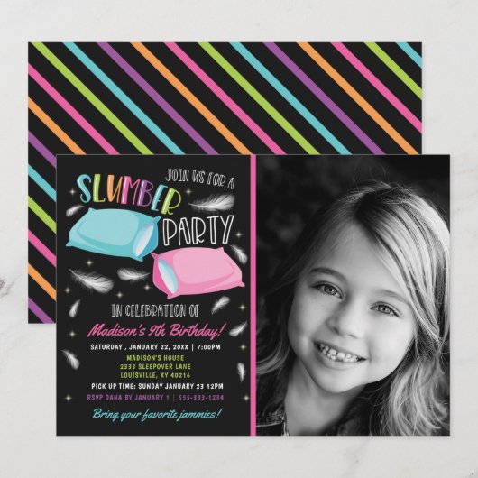 レインボースリンバーティーお泊まり会写真誕生日 招待状 (正面/裏面)