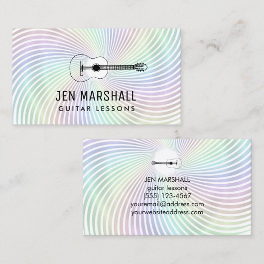レインボースワールビジネスカードのギターシルエット 名刺 (正面/裏面)
