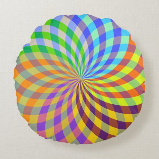レインボースワール抽象芸術 ラウンドクッション (正面)