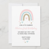 レインボーズとハートファースト誕生日招待状パステル 招待状 (正面)