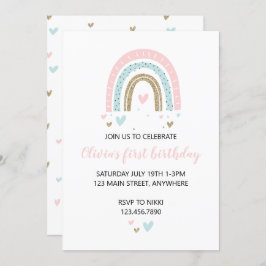 レインボーズとハートファースト誕生日招待状パステル 招待状